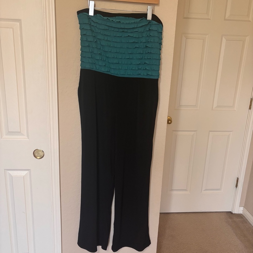 Tattoo me vintage 90s y2k Teal and Black Strapless Jumpsuit size 2X